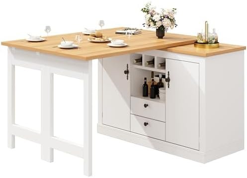 Weißer ausziehbarer Bartisch in moderner Küche mit intelligentem Stauraum.